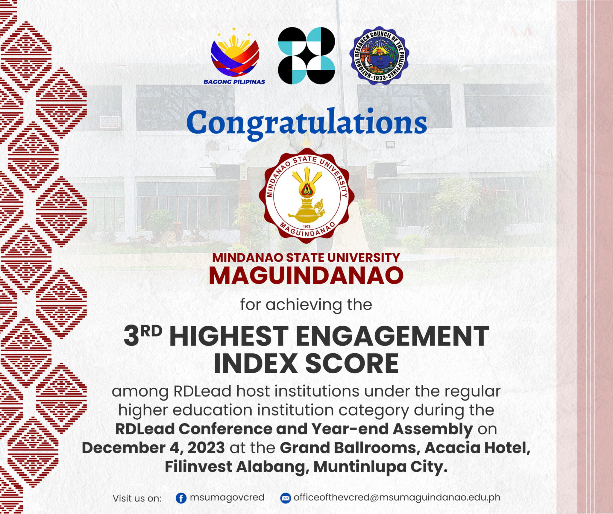 MSU-Maguindanao Earns 3rd Highest Engagement Index Score in DOST-NRCP's ...